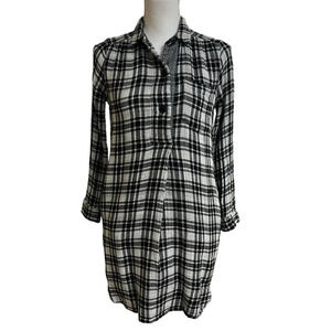 Madewell Latitude Shirtdress Kemp Plaid Flannel Black, White w/ Pockets XS